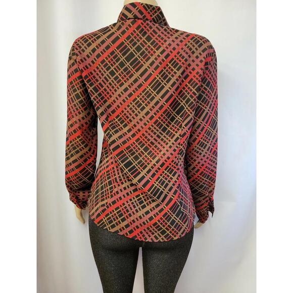 HALSTON LIFESTYLE Button Up Top BLOUSE SZ 10 Checkered Red & Black  NEW #C - Picture 3 of 9